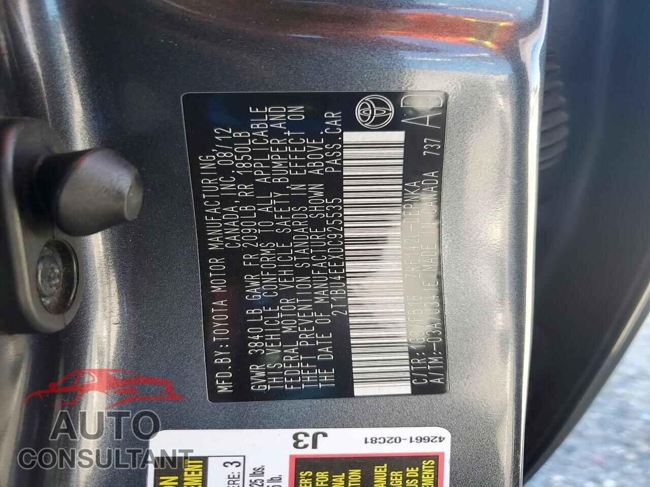 TOYOTA COROLLA 2013 - 2T1BU4EEXDC925535