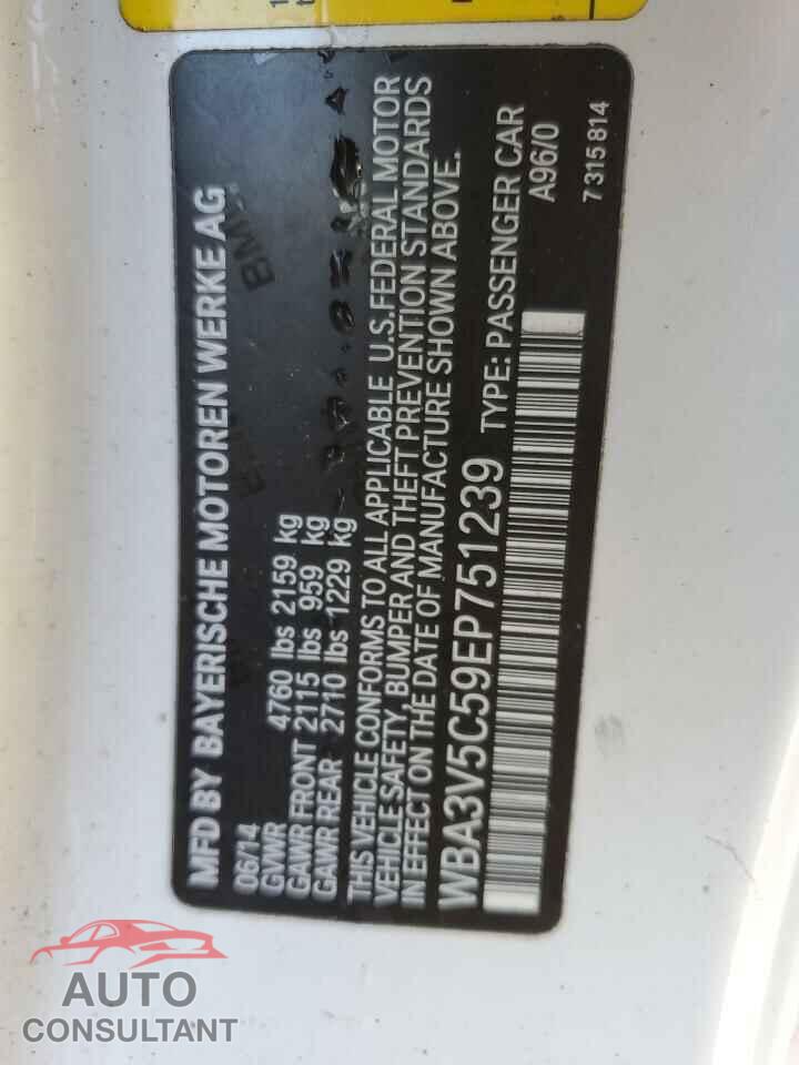 BMW 4 SERIES 2014 - WBA3V5C59EP751239