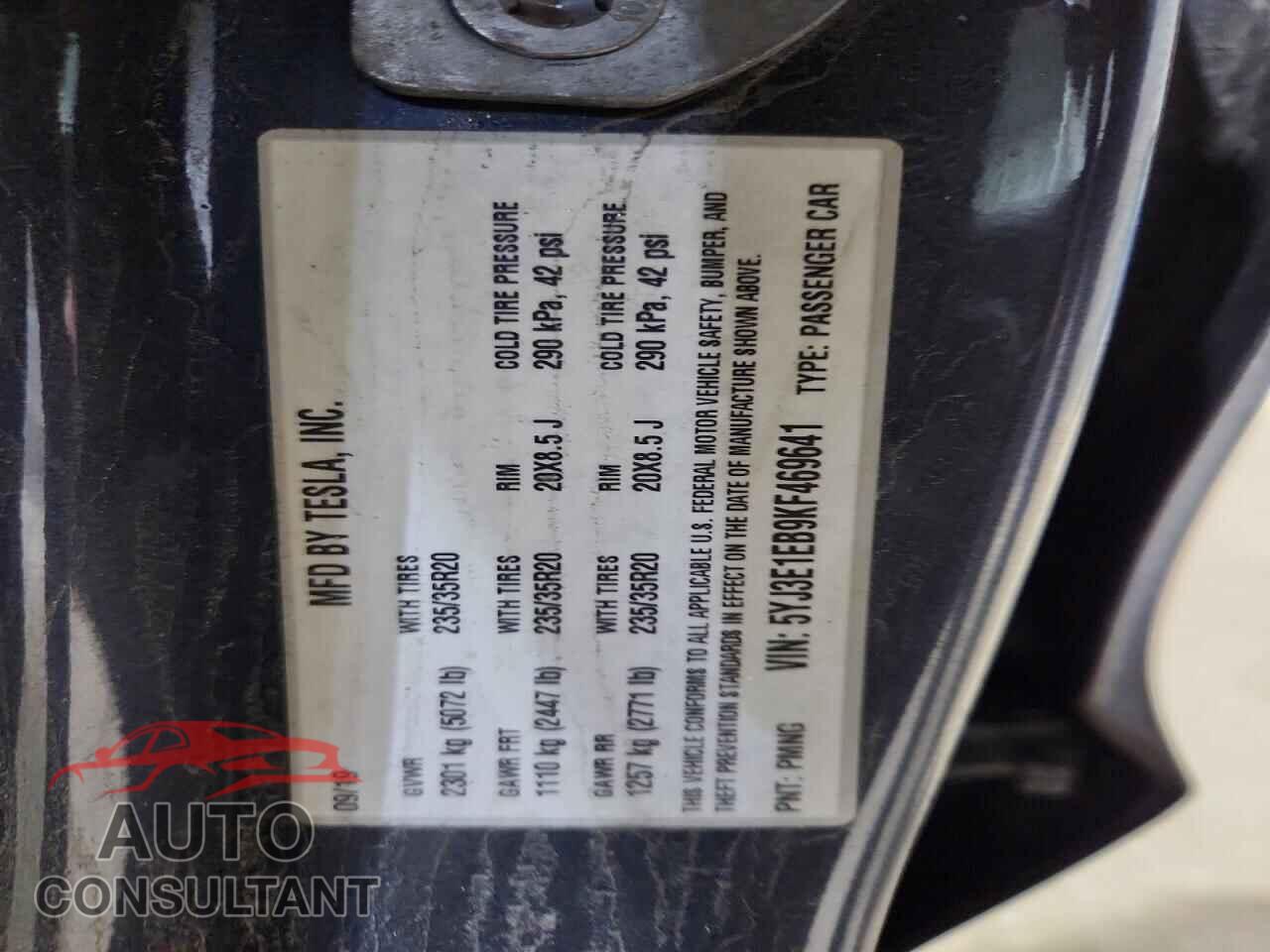 TESLA MODEL 3 2019 - 5YJ3E1EB9KF469641