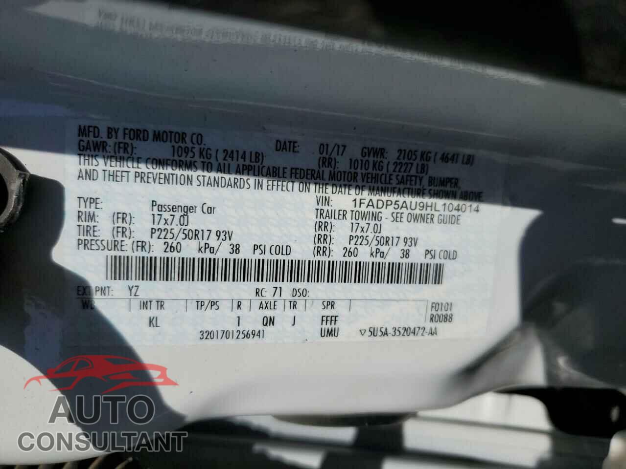 FORD CMAX 2017 - 1FADP5AU9HL104014