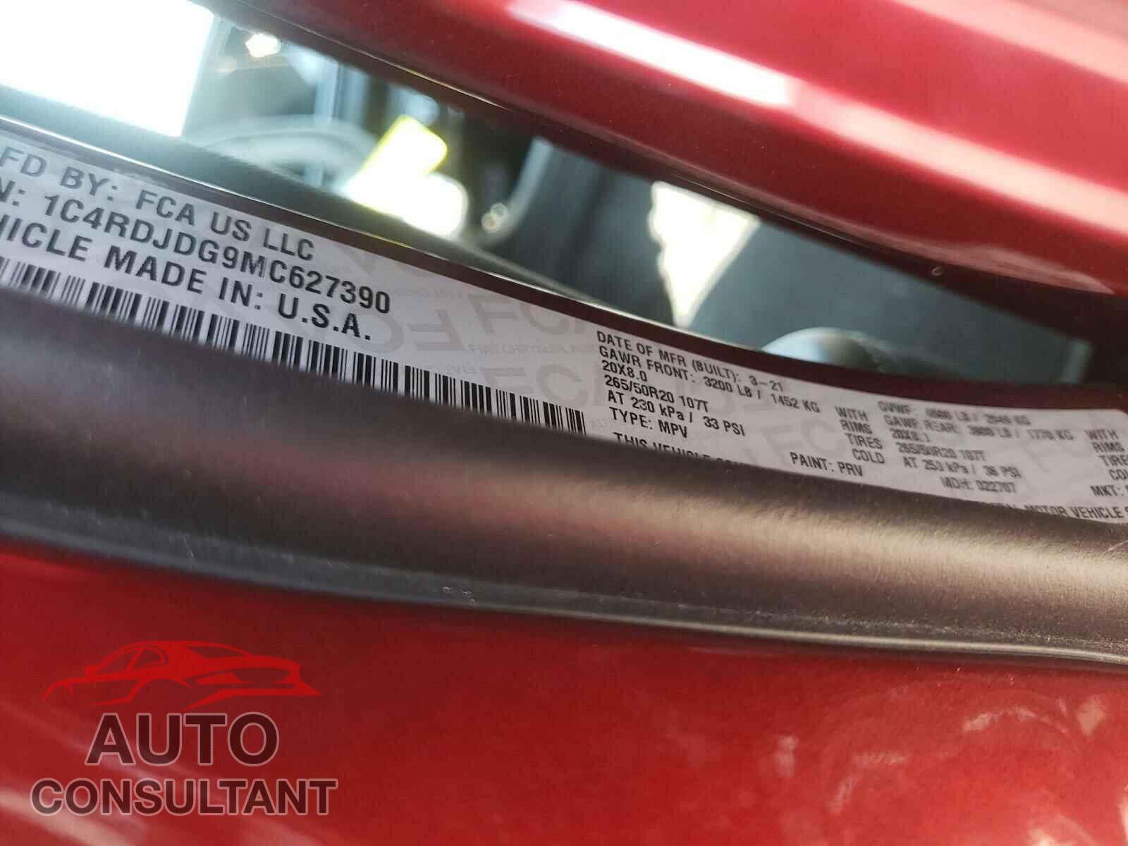 DODGE DURANGO 2021 - 1C4RDJDG9MC627390