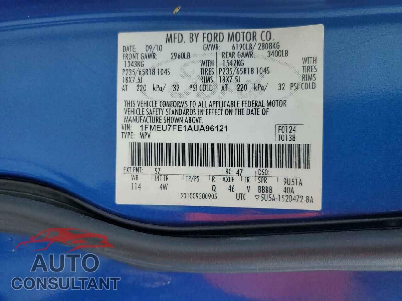 FORD EXPLORER 2010 - 1FMEU7FE1AUA96121