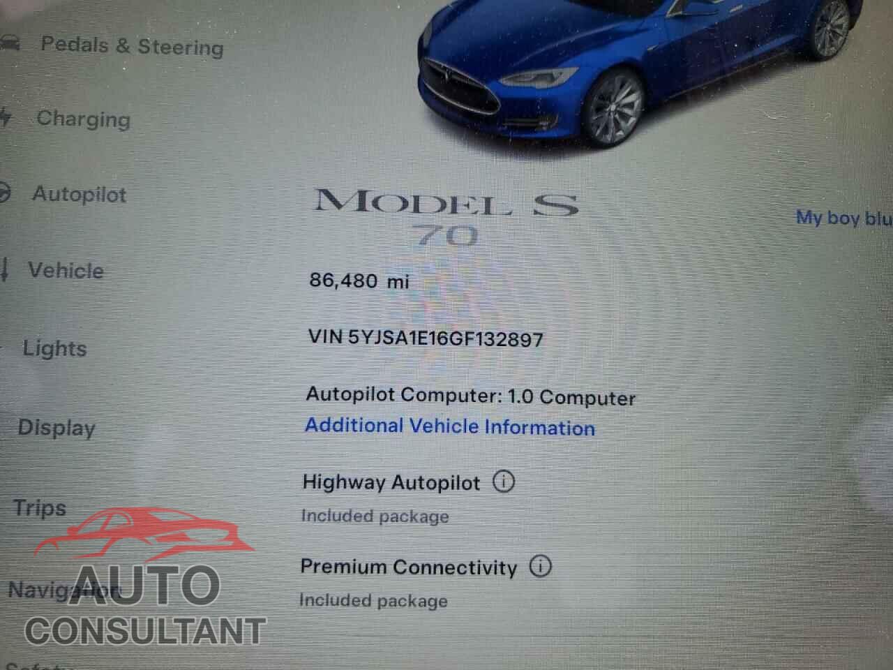 TESLA MODEL S 2016 - 5YJSA1E16GF132897