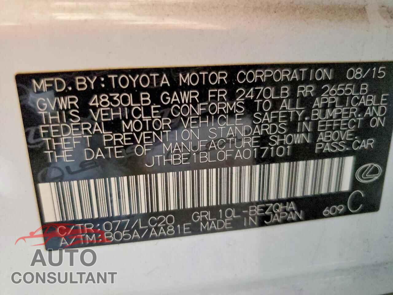 LEXUS GS350 2015 - JTHBE1BL0FA017101
