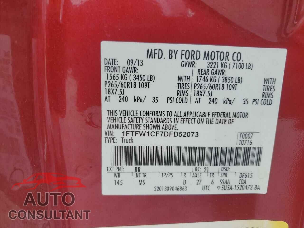 FORD F-150 2013 - 1FTFW1CF7DFD52073
