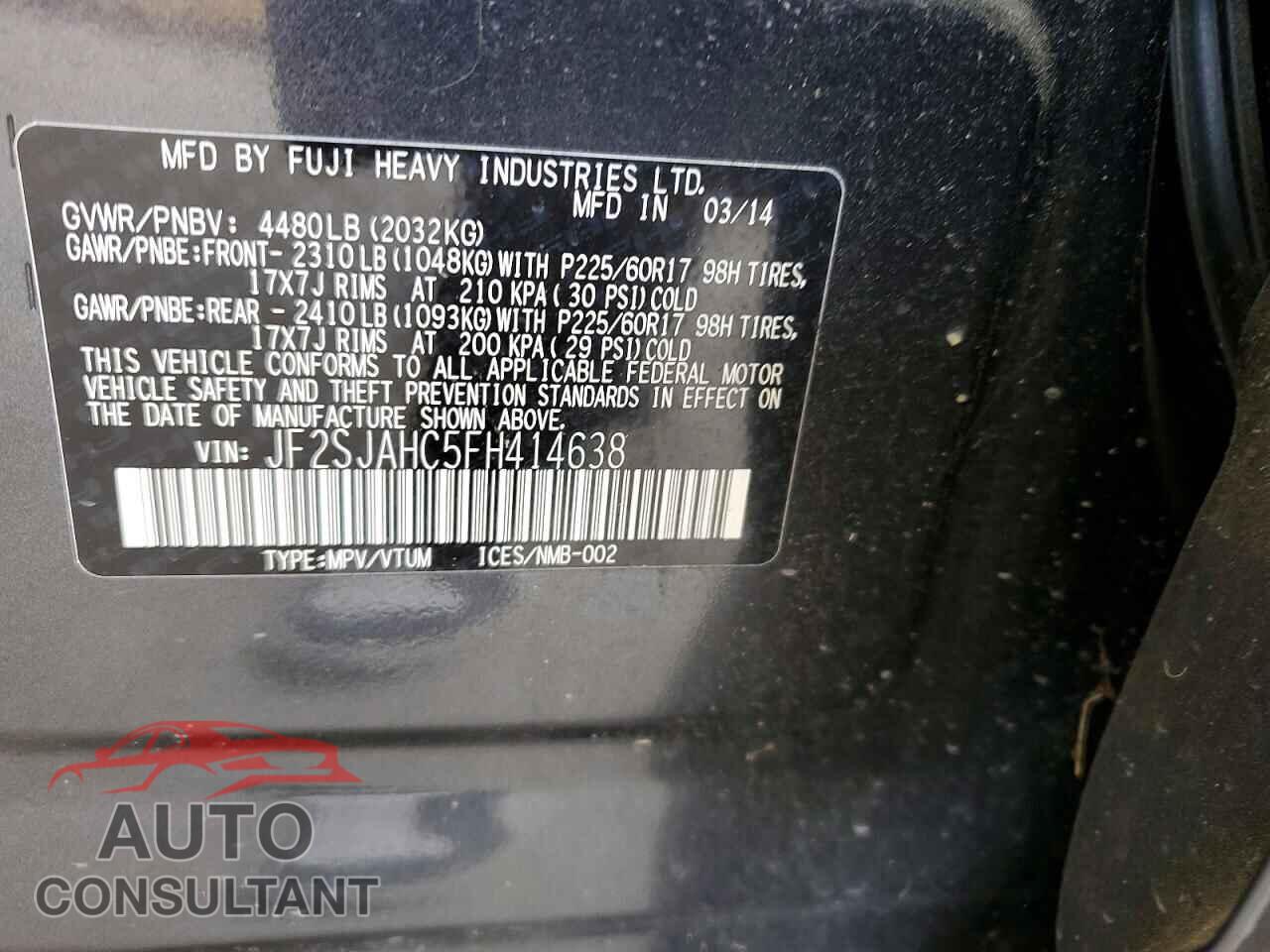 SUBARU FORESTER 2015 - JF2SJAHC5FH414638