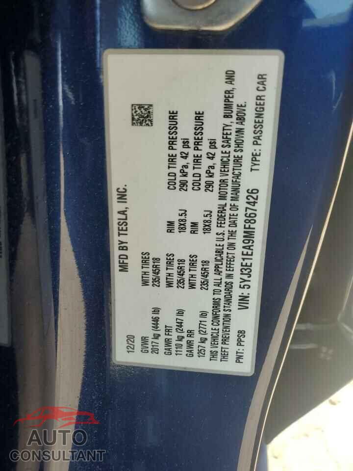 TESLA MODEL 3 2021 - 5YJ3E1EA9MF867426