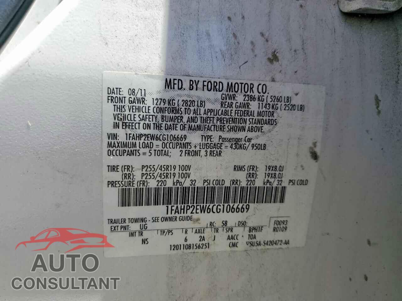 FORD TAURUS 2012 - 1FAHP2EW6CG106669