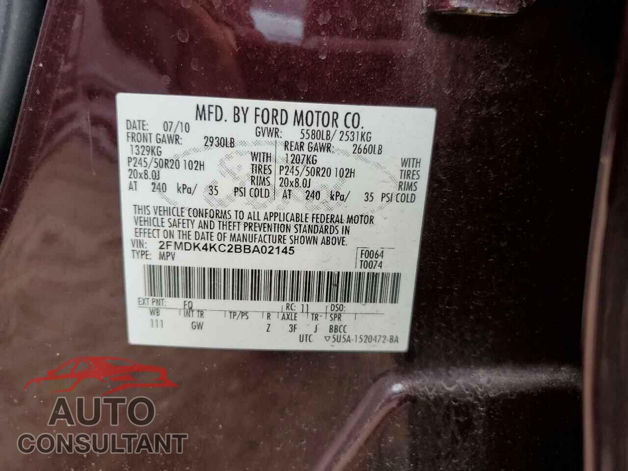 FORD EDGE 2011 - 2FMDK4KC2BBA02145