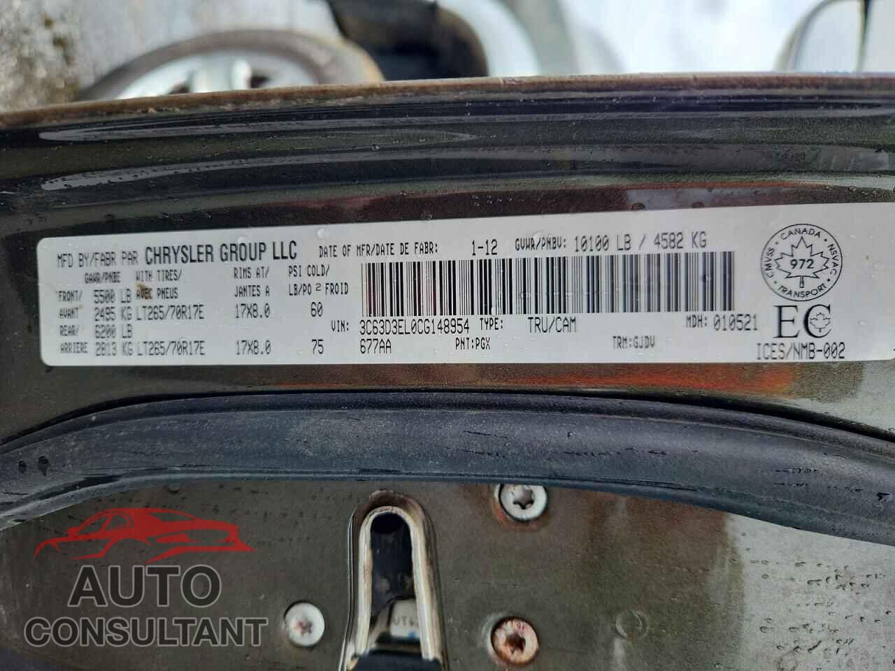 DODGE RAM 3500 2012 - 3C63D3EL0CG148954