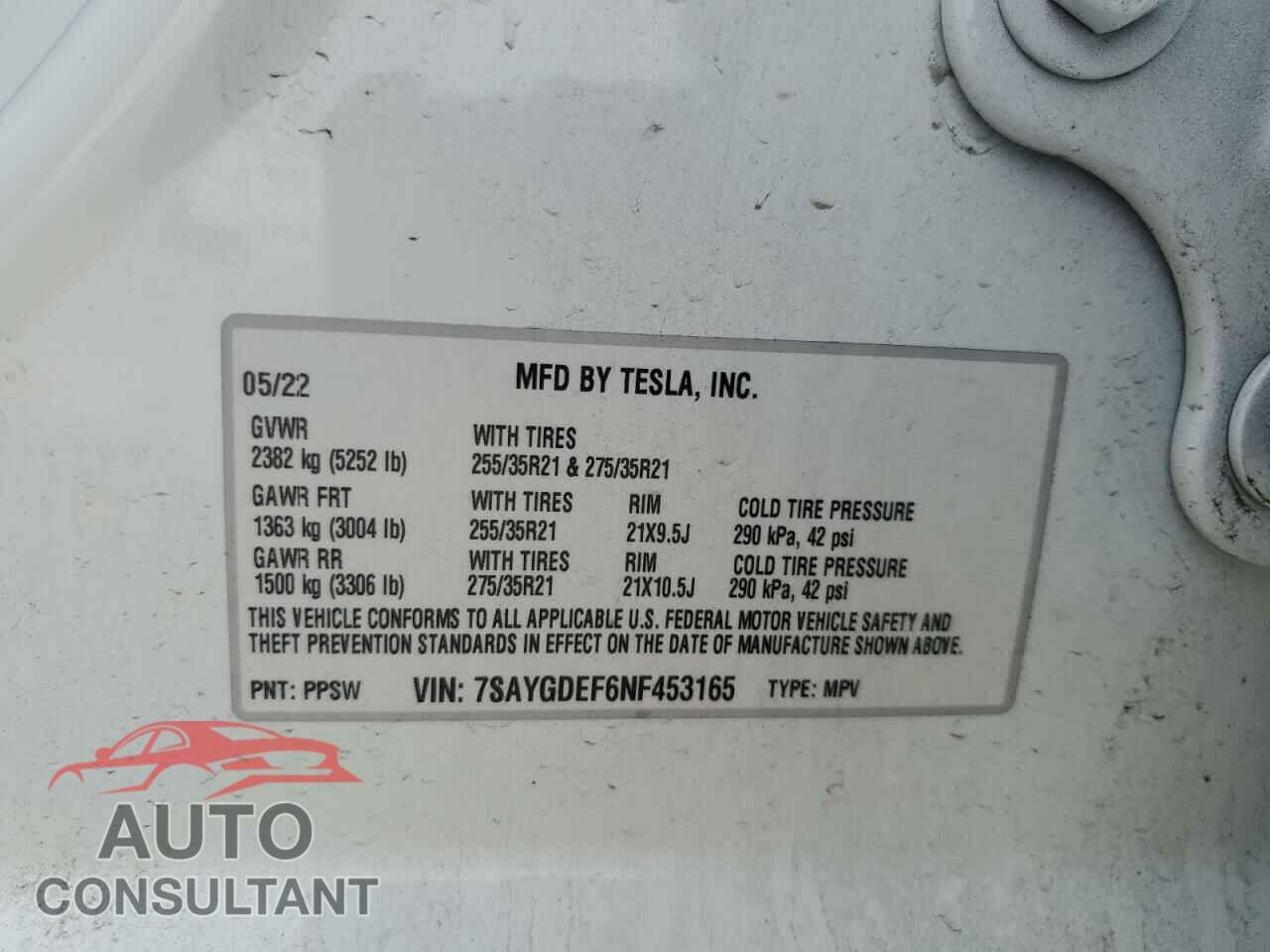 TESLA MODEL Y 2022 - 7SAYGDEF6NF453165