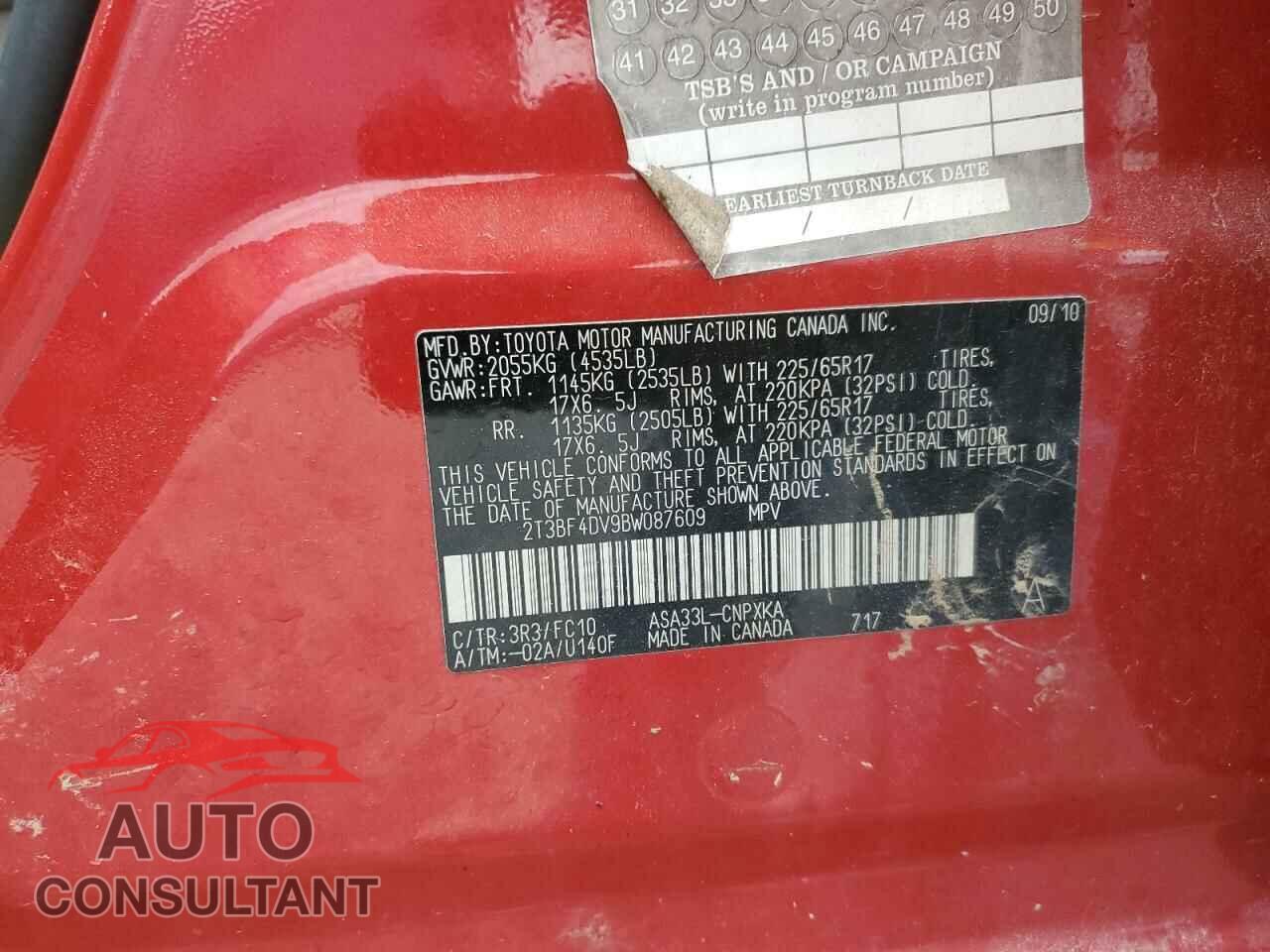 TOYOTA RAV4 2011 - 2T3BF4DV9BW087609