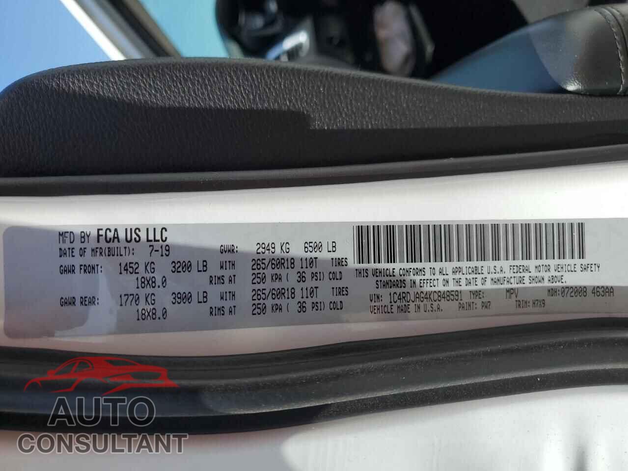 DODGE DURANGO 2019 - 1C4RDJAG4KC848591