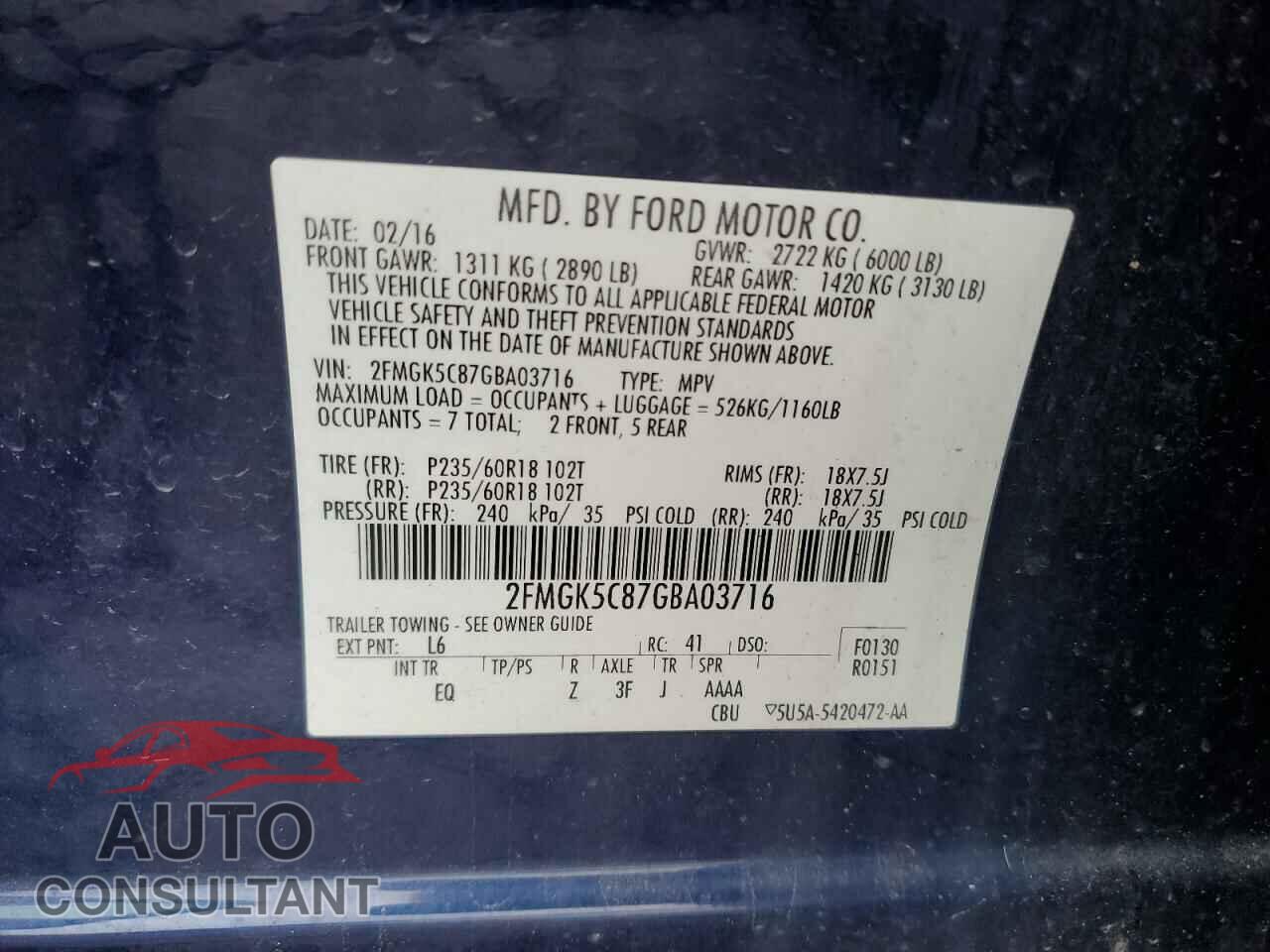 FORD FLEX 2016 - 2FMGK5C87GBA03716
