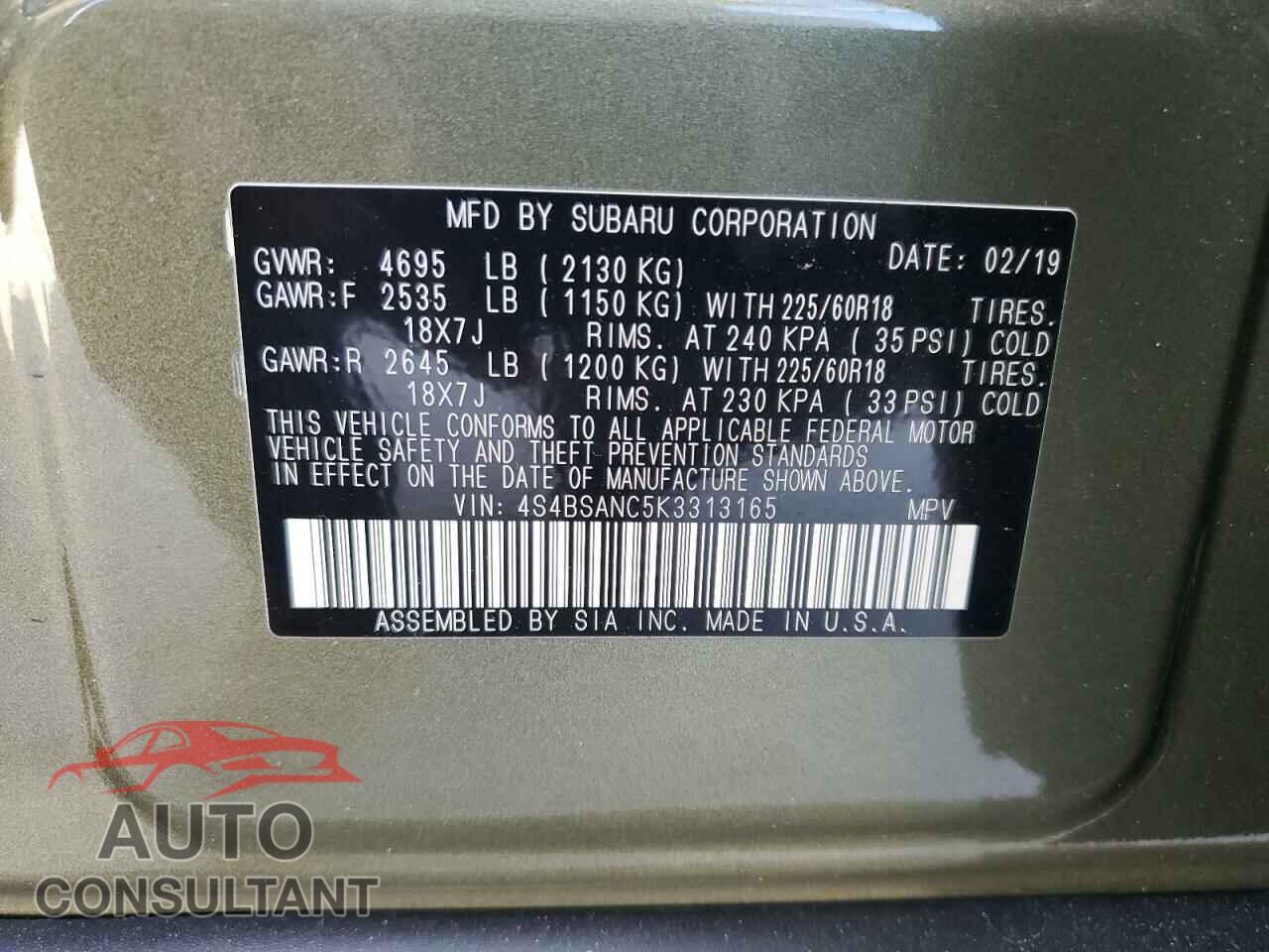 SUBARU OUTBACK 2019 - 4S4BSANC5K3313165