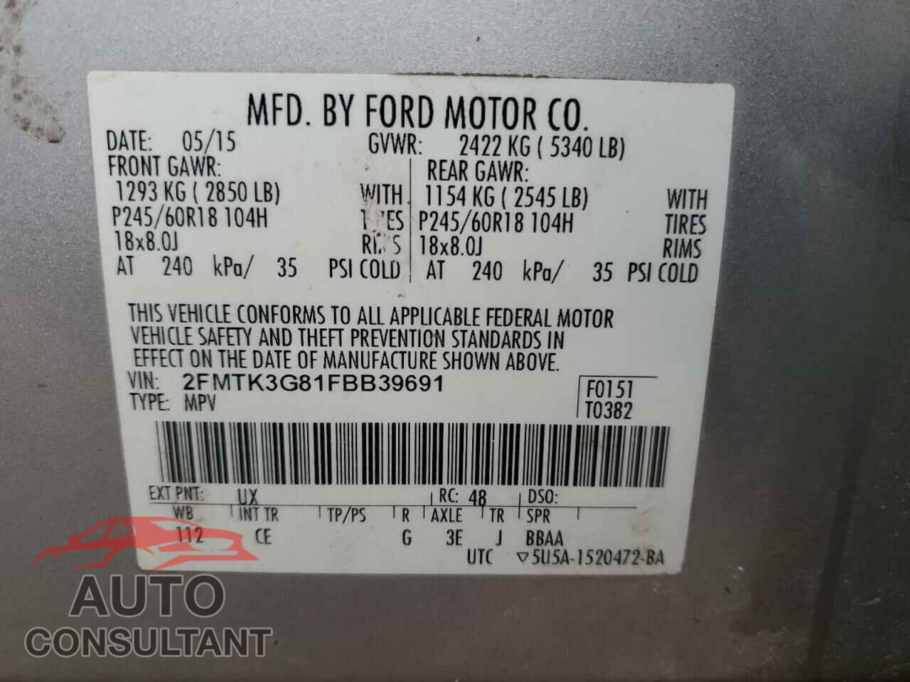 FORD EDGE 2015 - 2FMTK3G81FBB39691
