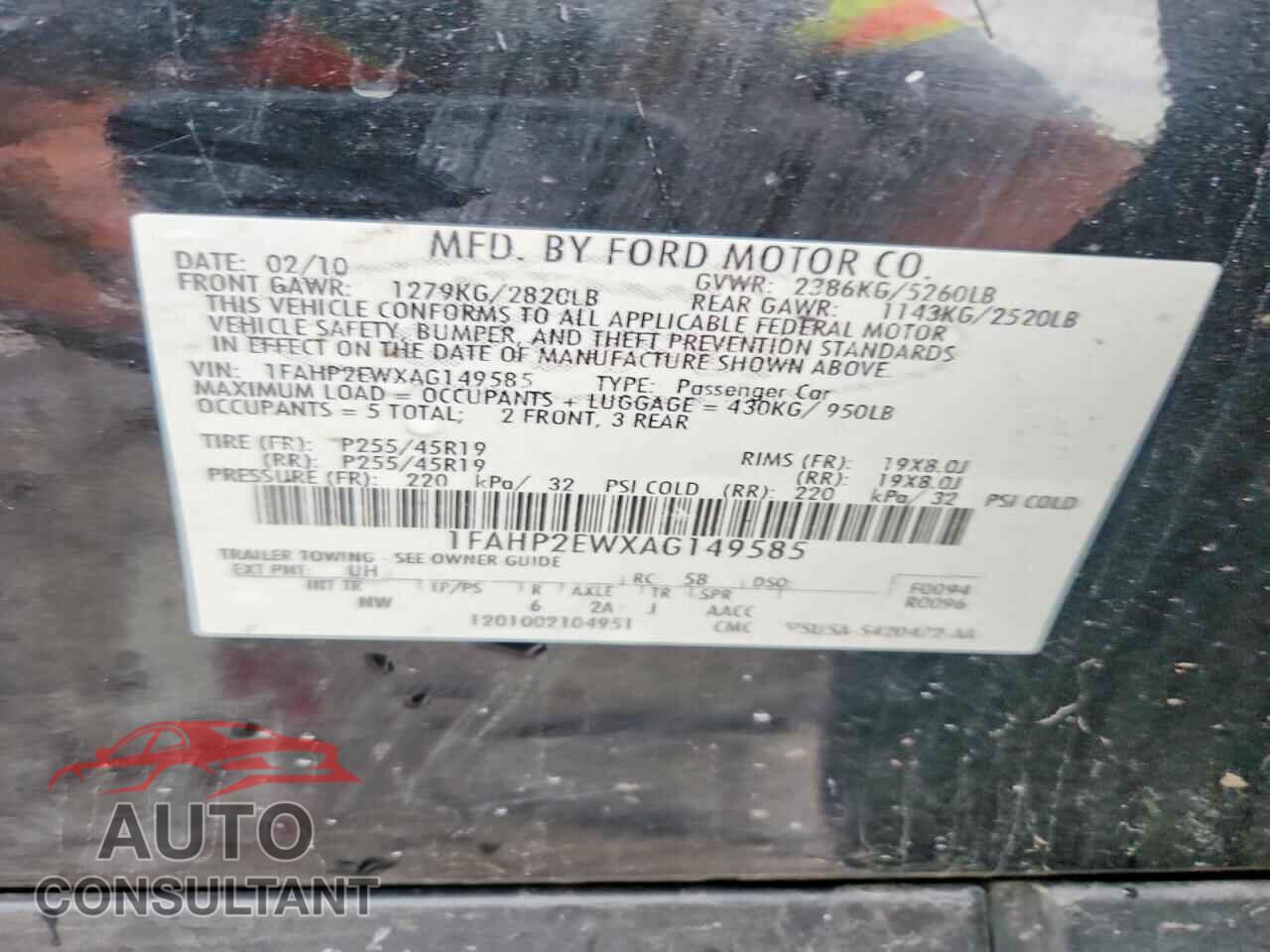 FORD TAURUS 2010 - 1FAHP2EWXAG149585