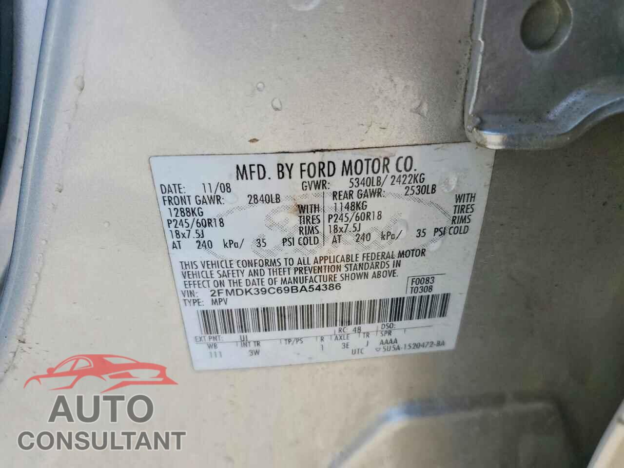 FORD EDGE 2009 - 2FMDK39C69BA54386