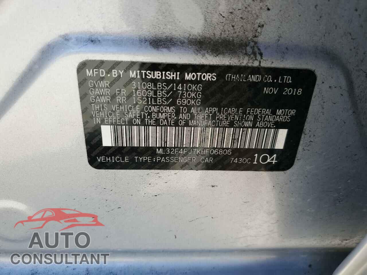 MITSUBISHI MIRAGE 2019 - ML32F4FJ7KHF06806