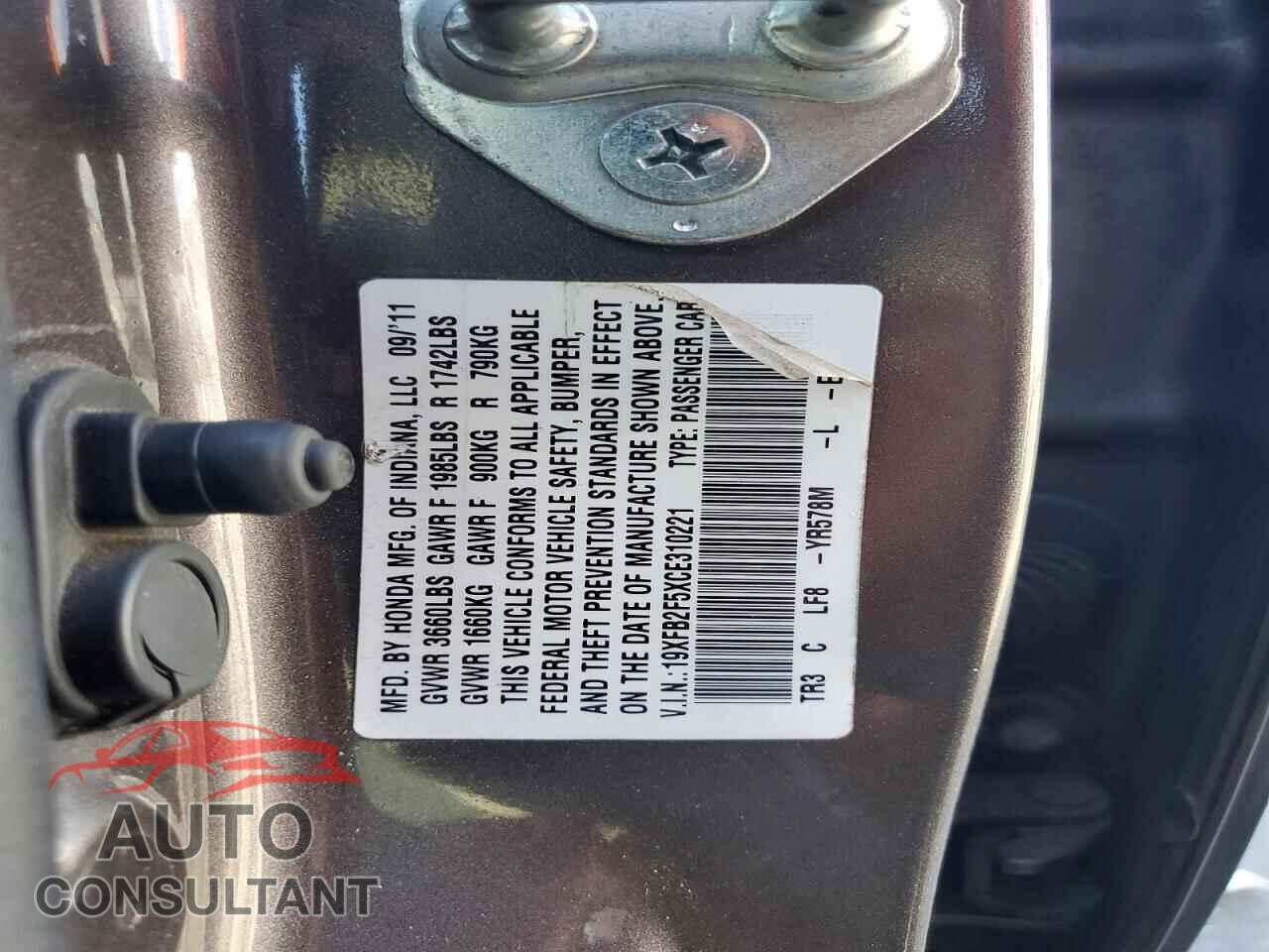 HONDA CIVIC 2012 - 19XFB2F5XCE310221