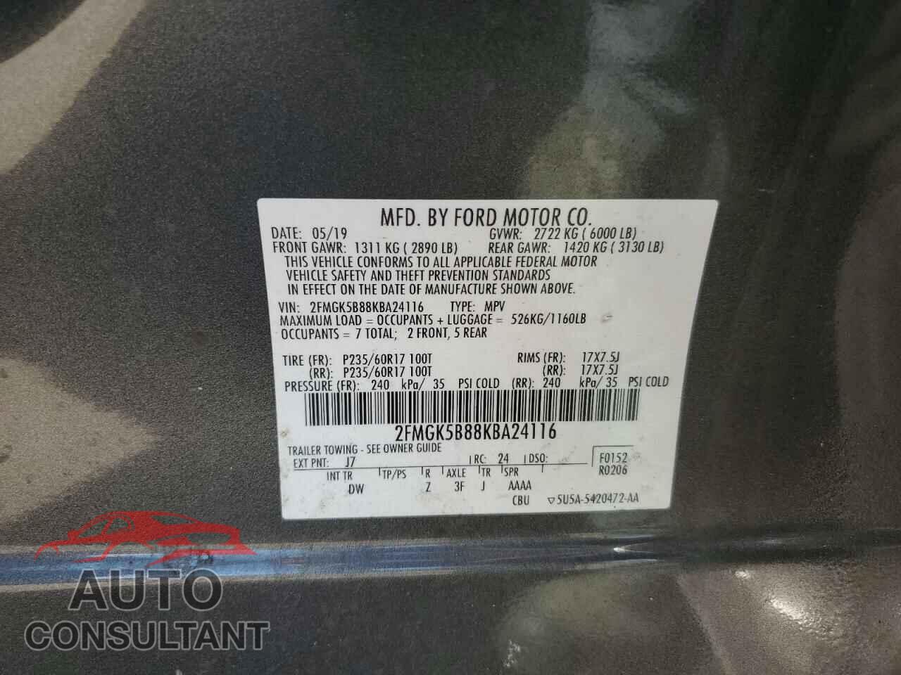 FORD FLEX 2019 - 2FMGK5B88KBA24116