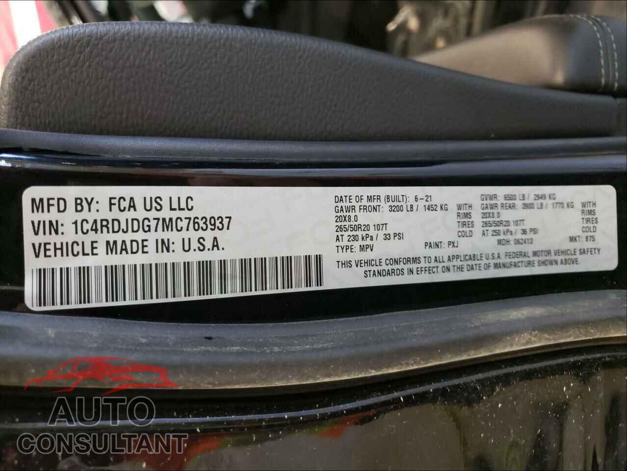 DODGE DURANGO 2021 - 1C4RDJDG7MC763937