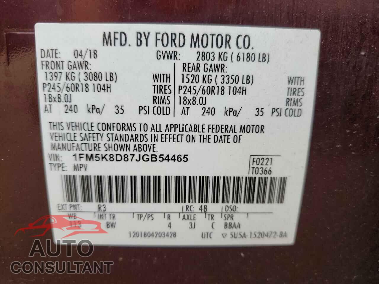 FORD EXPLORER 2018 - 1FM5K8D87JGB54465