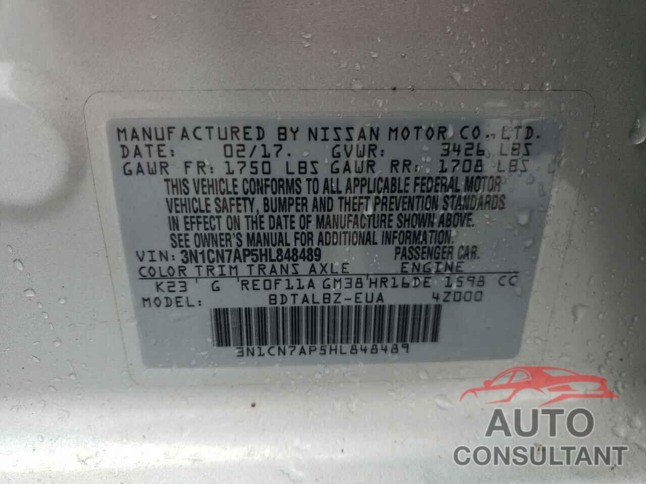 NISSAN VERSA 2017 - 3N1CN7AP5HL848489