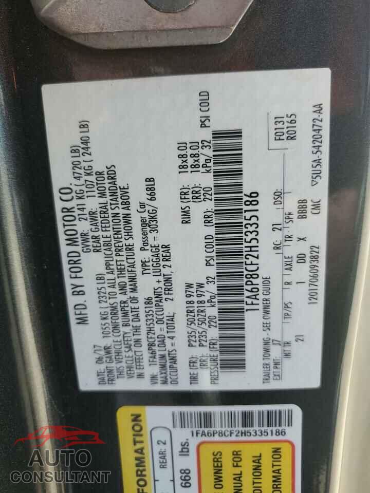 FORD MUSTANG 2017 - 1FA6P8CF2H5335186