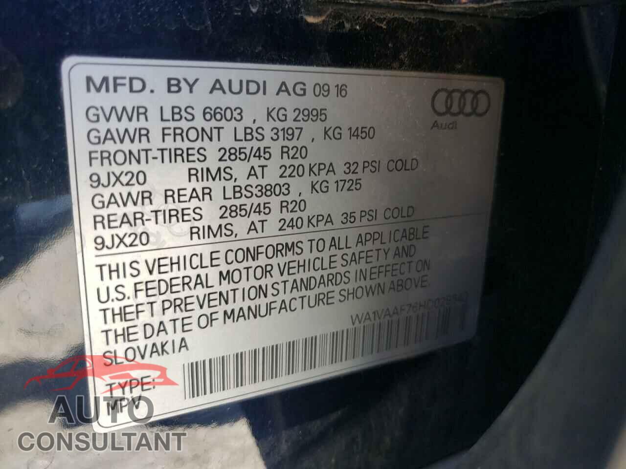 AUDI Q7 2017 - WA1VAAF76HD028543