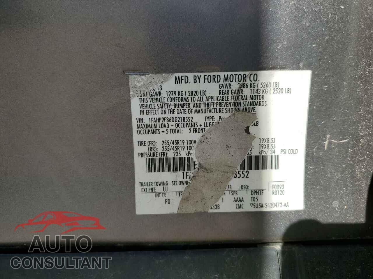 FORD TAURUS 2013 - 1FAHP2F86DG218552