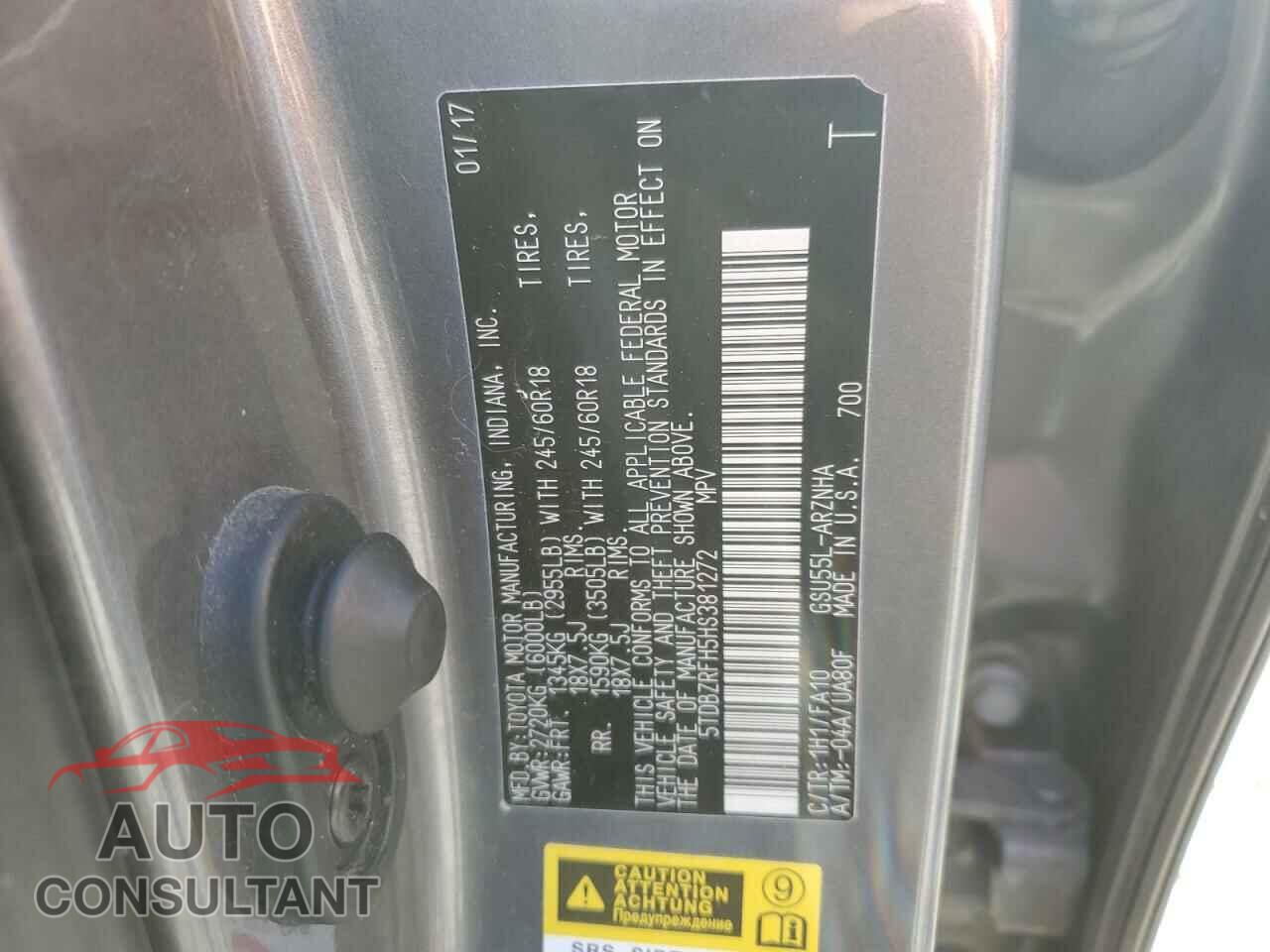 TOYOTA HIGHLANDER 2017 - 5TDBZRFH5HS381272