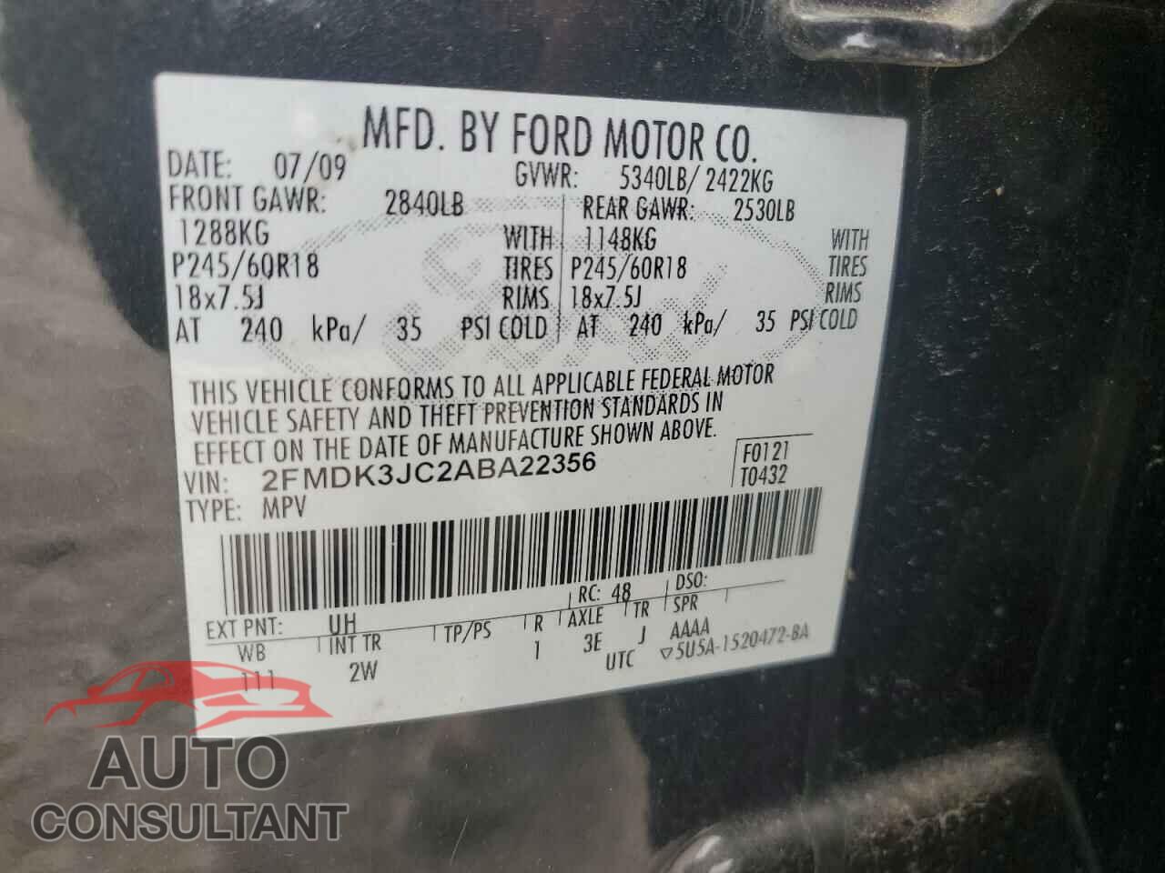 FORD EDGE 2010 - 2FMDK3JC2ABA22356