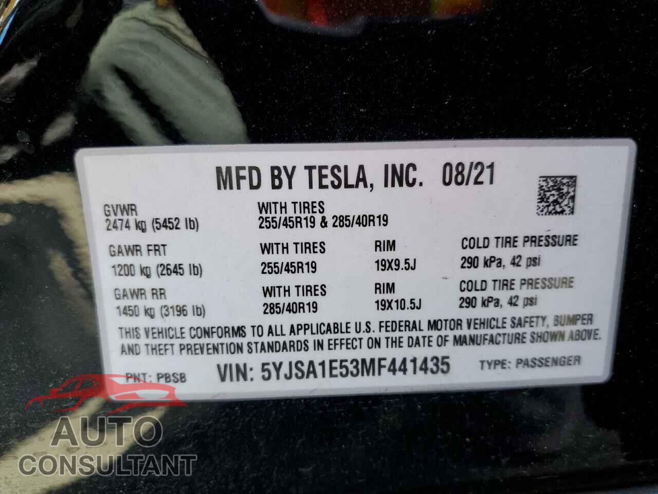 TESLA MODEL S 2021 - 5YJSA1E53MF441435