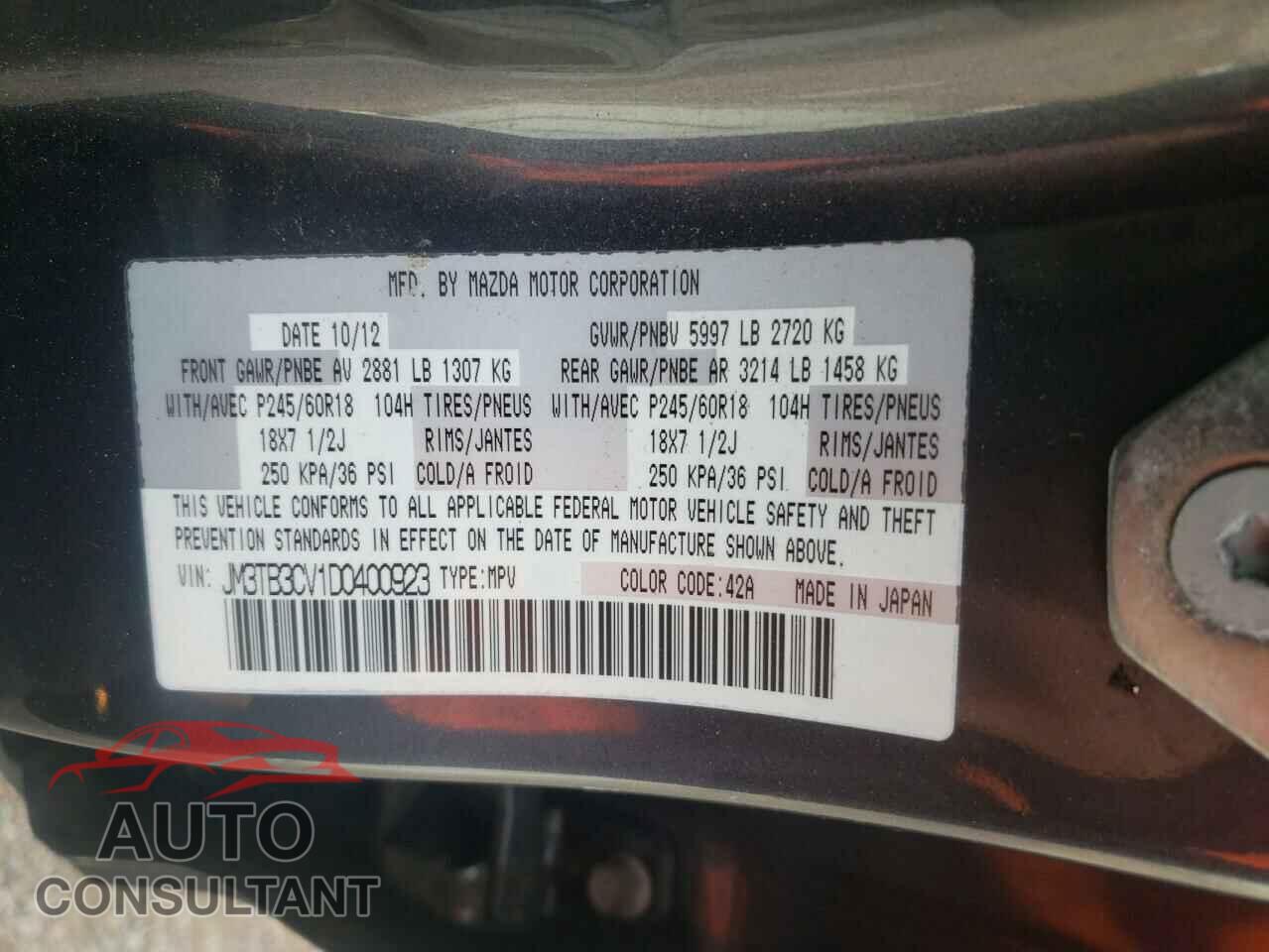 MAZDA CX-9 2013 - JM3TB3CV1D0400923