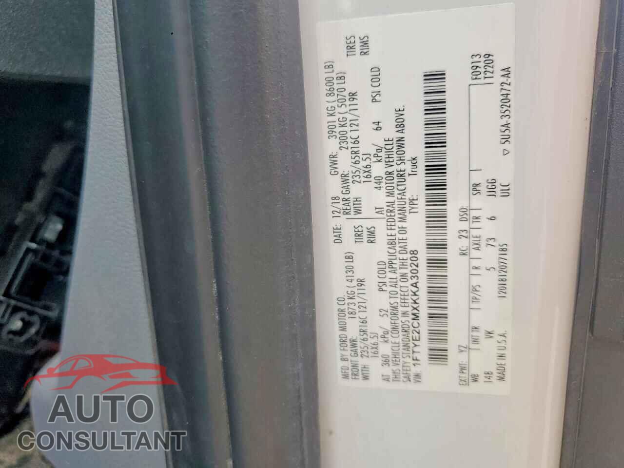 FORD TRANSIT 2019 - 1FTYE2CMXKKA30208