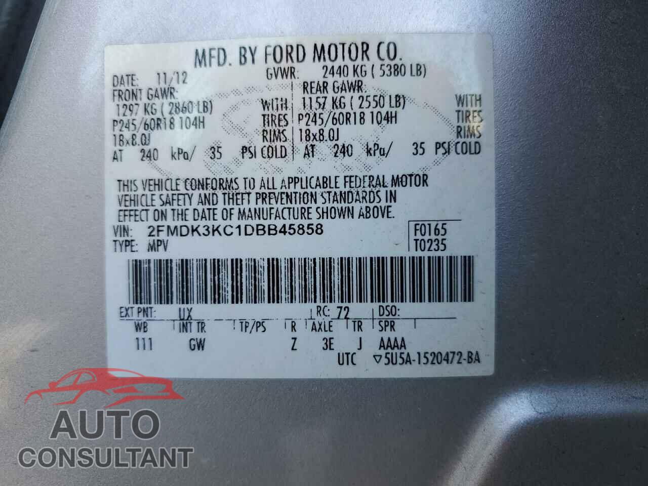FORD EDGE 2013 - 2FMDK3KC1DBB45858