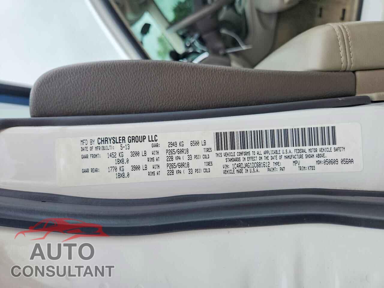 DODGE DURANGO 2013 - 1C4RDJAG1DC681612