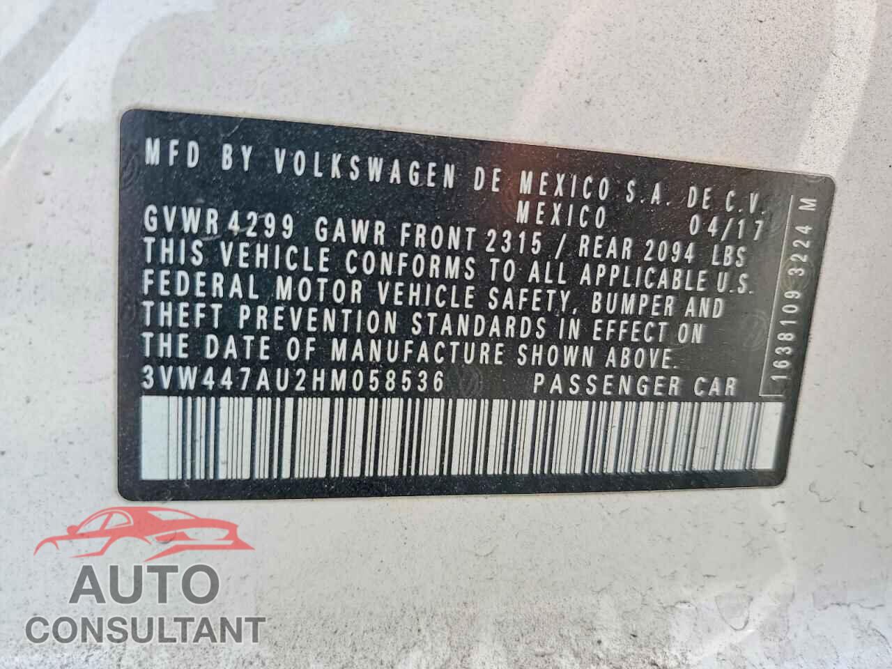 VOLKSWAGEN GTI 2017 - 3VW447AU2HM058536