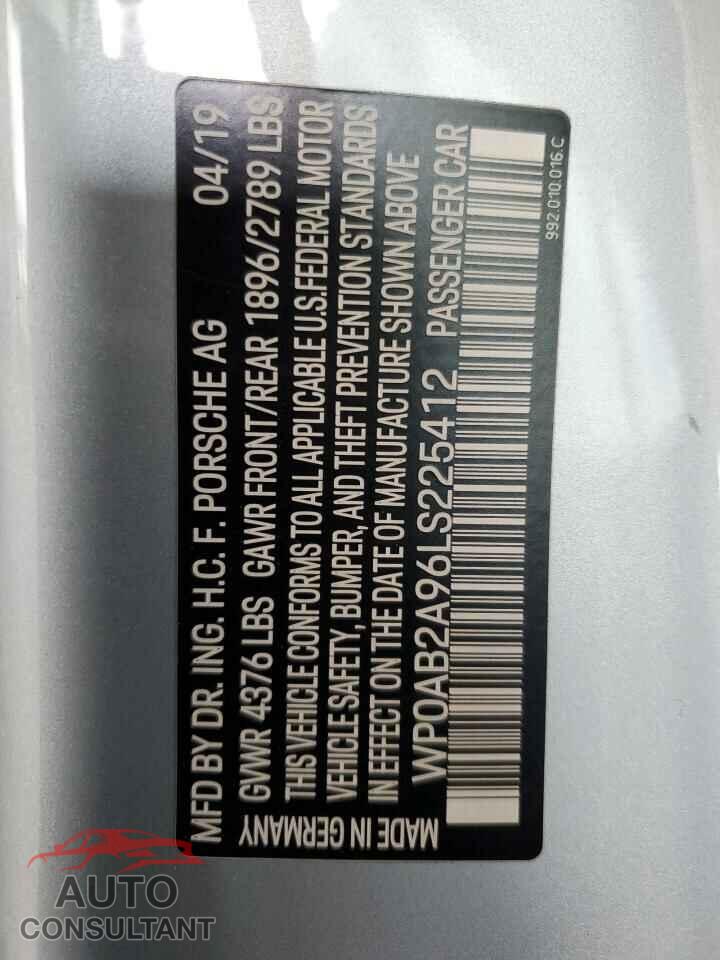 PORSCHE 911 2020 - WP0AB2A96LS225412
