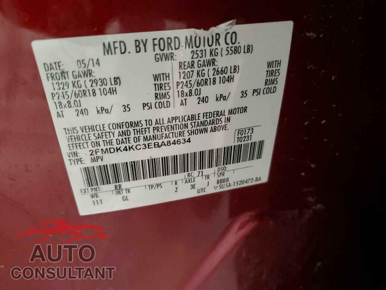 FORD EDGE 2014 - 2FMDK4KC3EBA84634