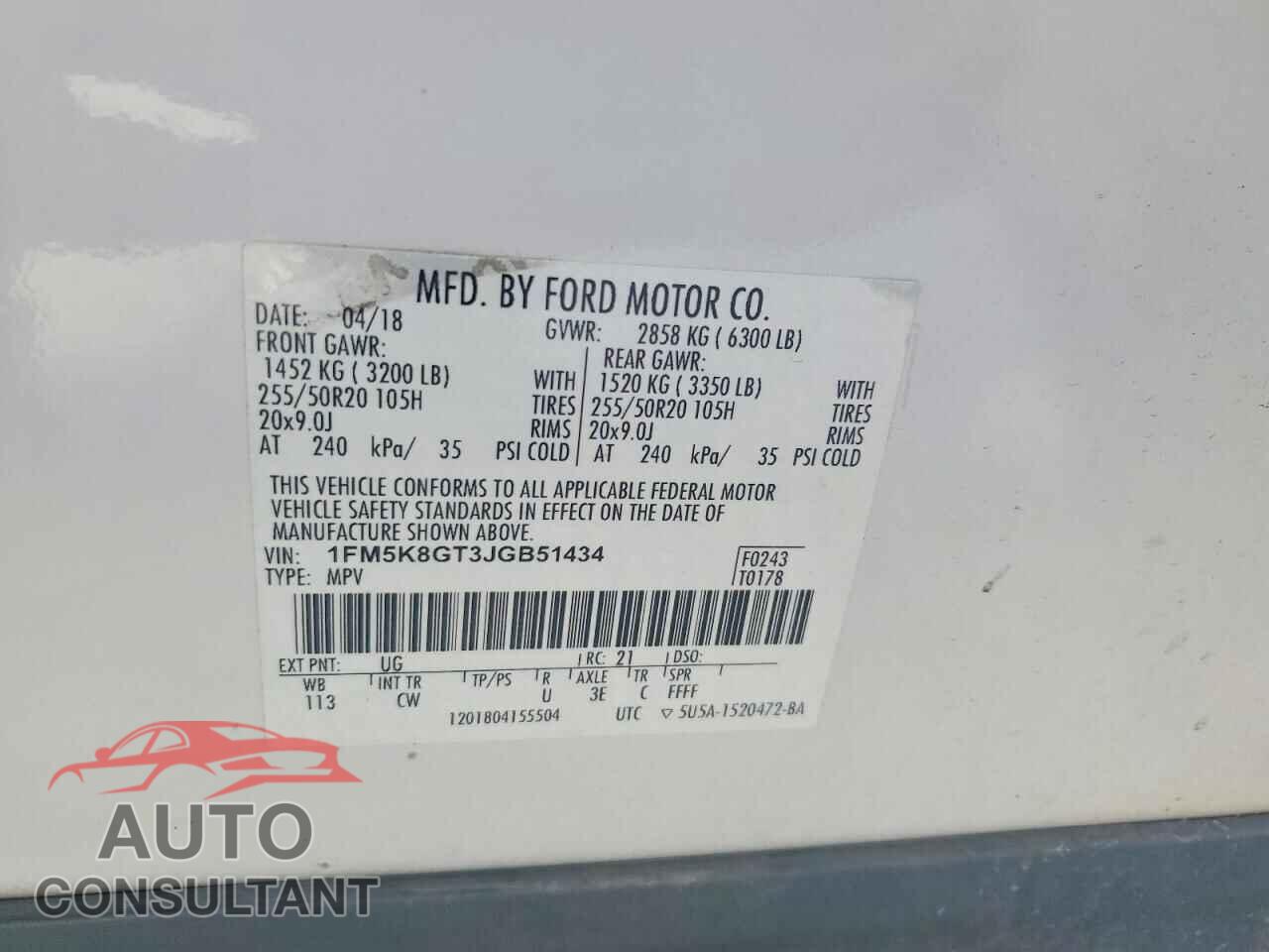 FORD EXPLORER 2018 - 1FM5K8GT3JGB51434