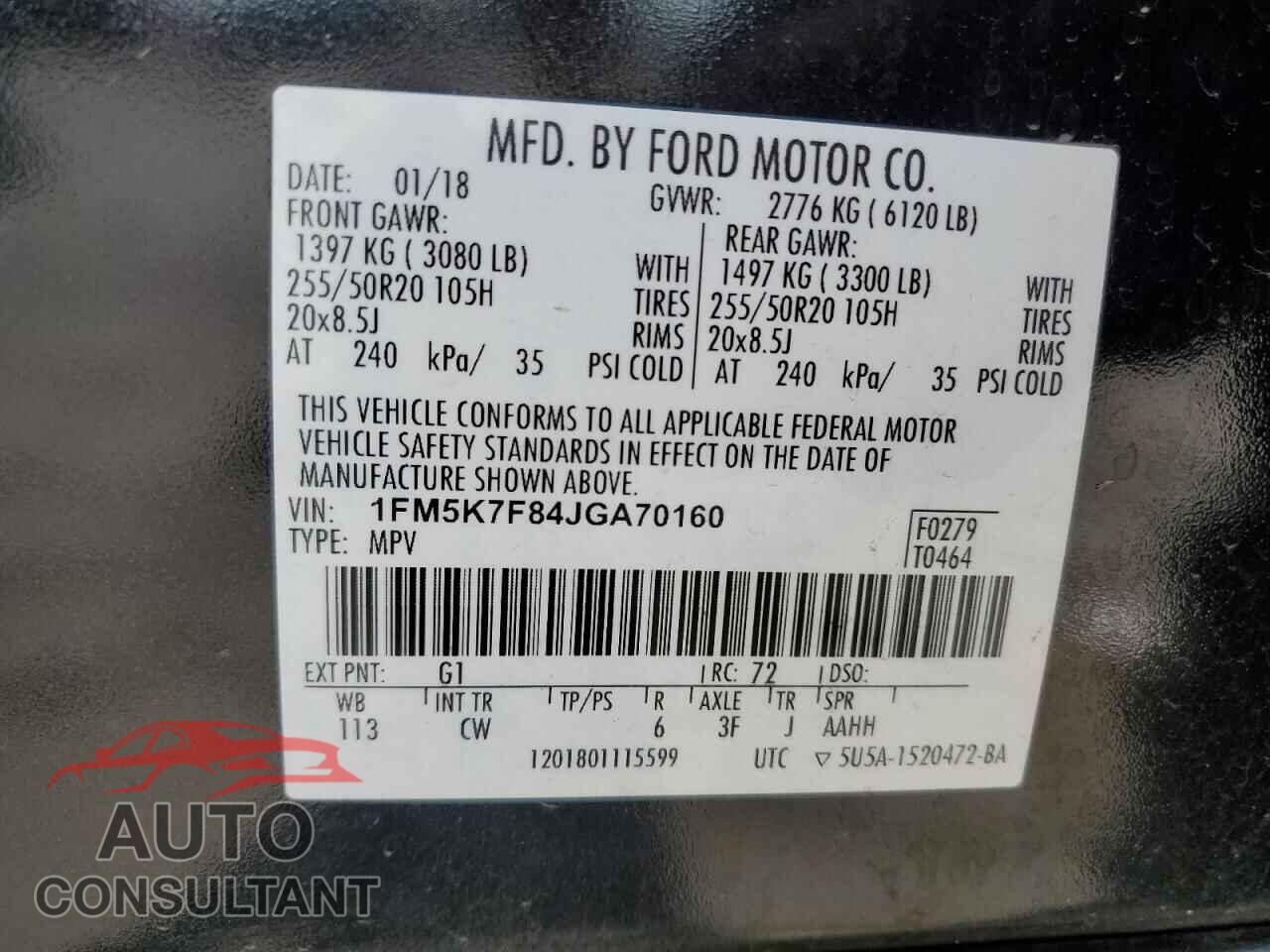 FORD EXPLORER 2018 - 1FM5K7F84JGA70160