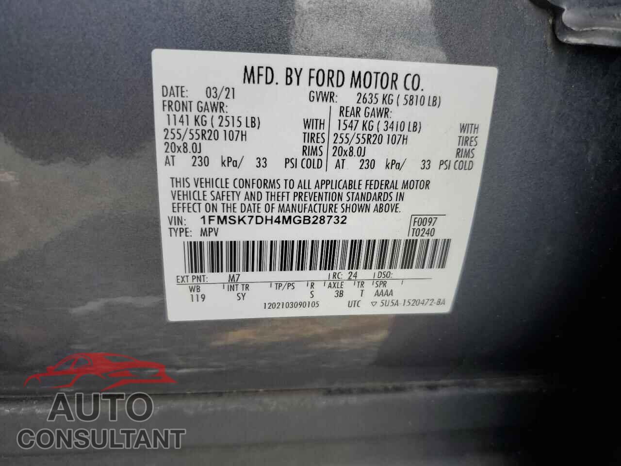 FORD EXPLORER 2021 - 1FMSK7DH4MGB28732