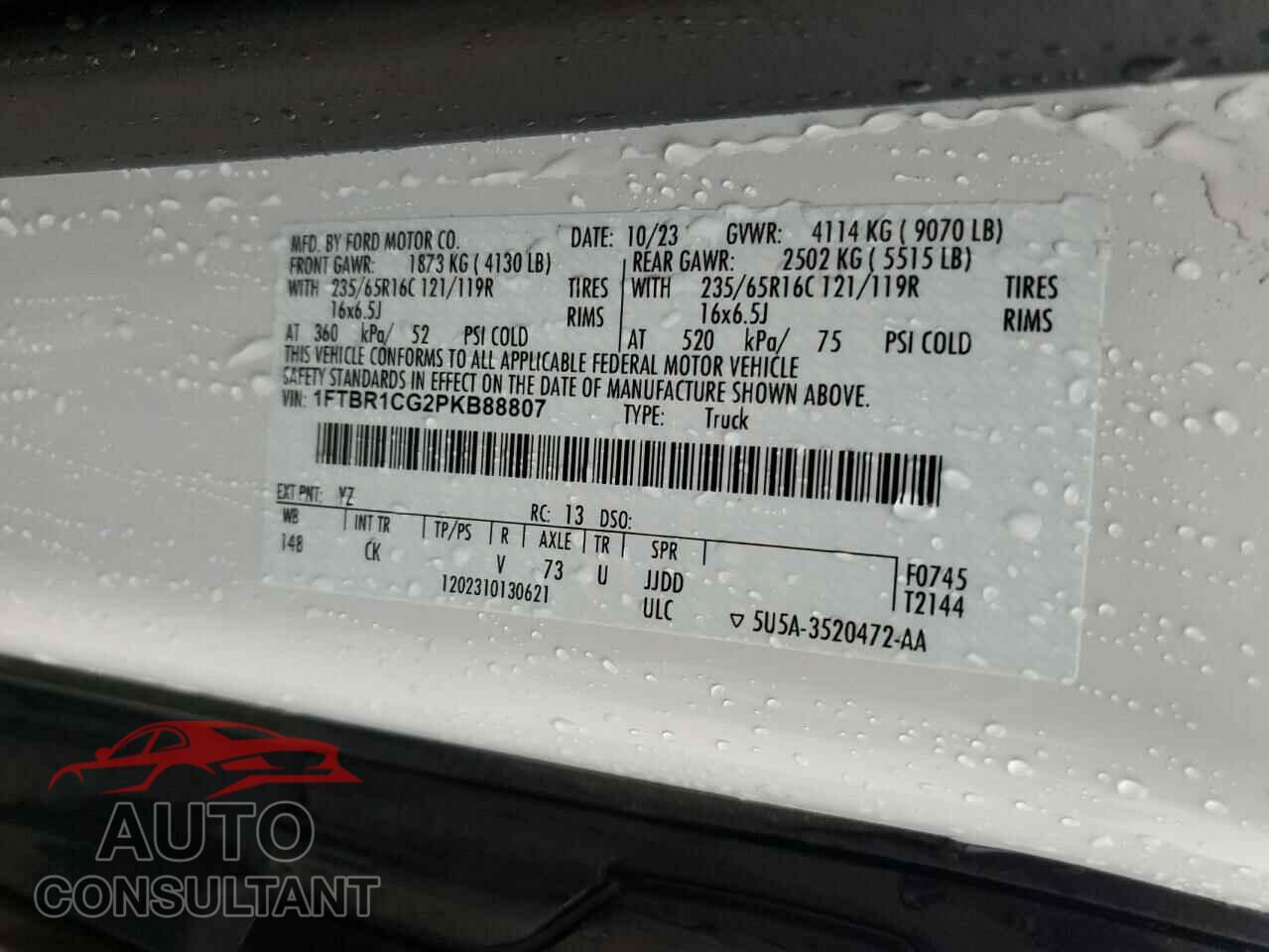 FORD TRANSIT 2023 - 1FTBR1CG2PKB88807