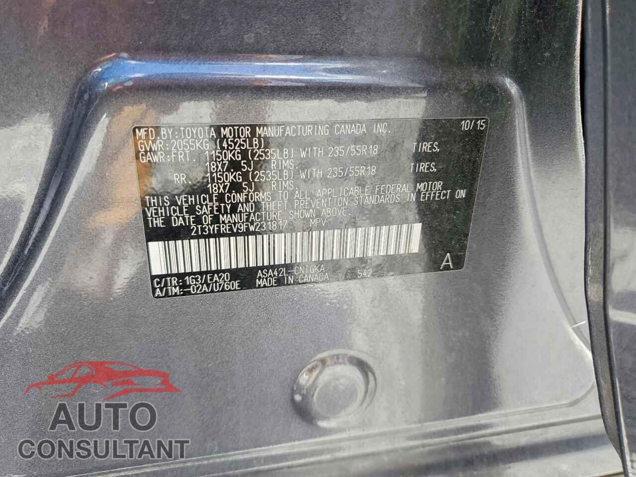 TOYOTA RAV4 2015 - 2T3YFREV9FW231817