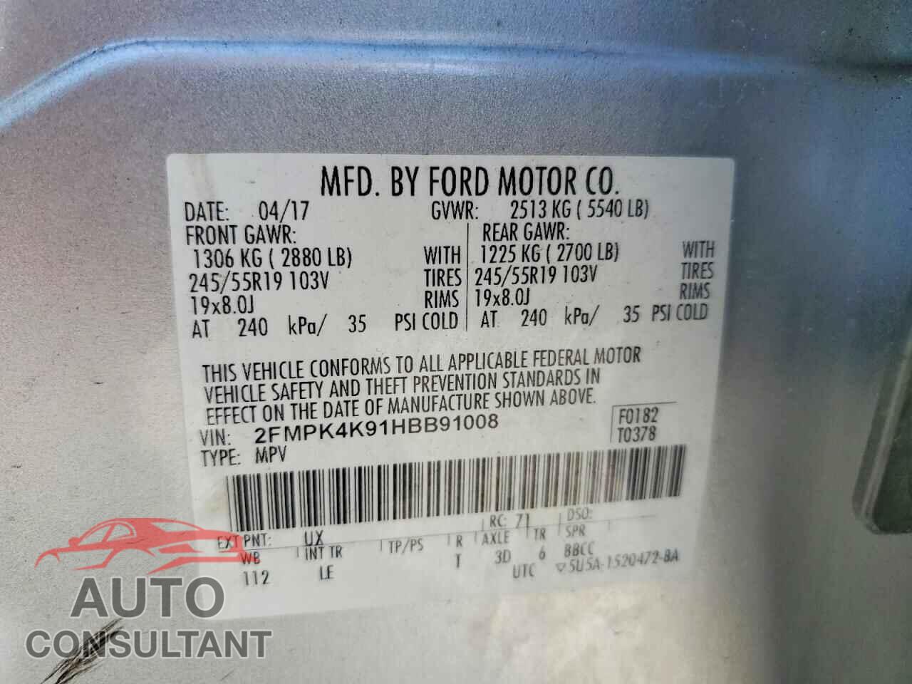 FORD EDGE 2017 - 2FMPK4K91HBB91008