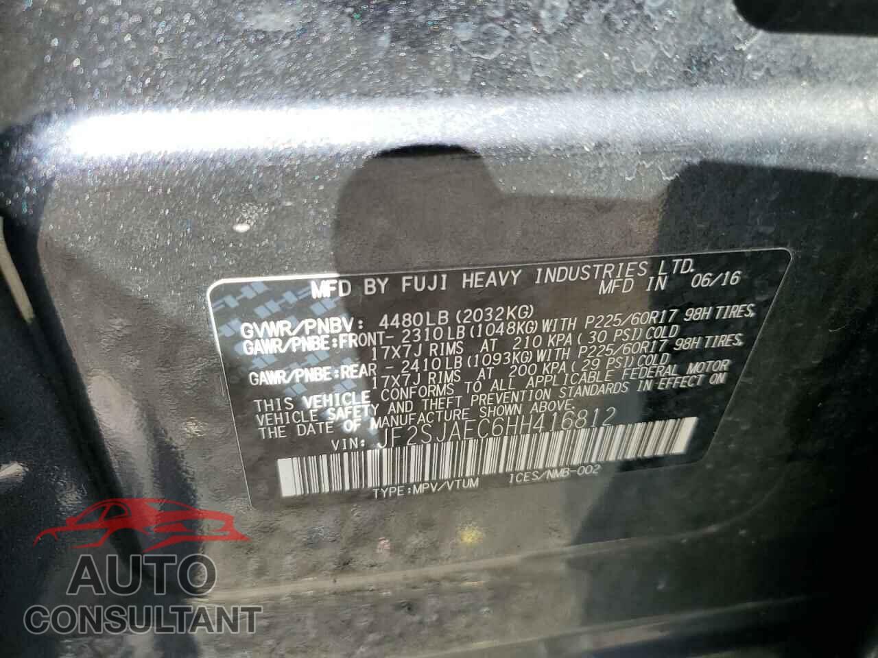 SUBARU FORESTER 2017 - JF2SJAEC6HH416812