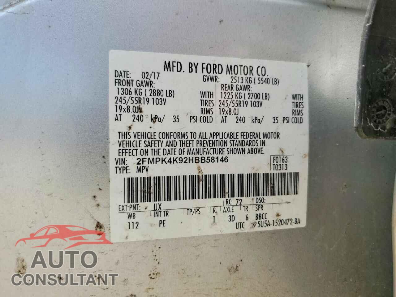 FORD EDGE 2017 - 2FMPK4K92HBB58146