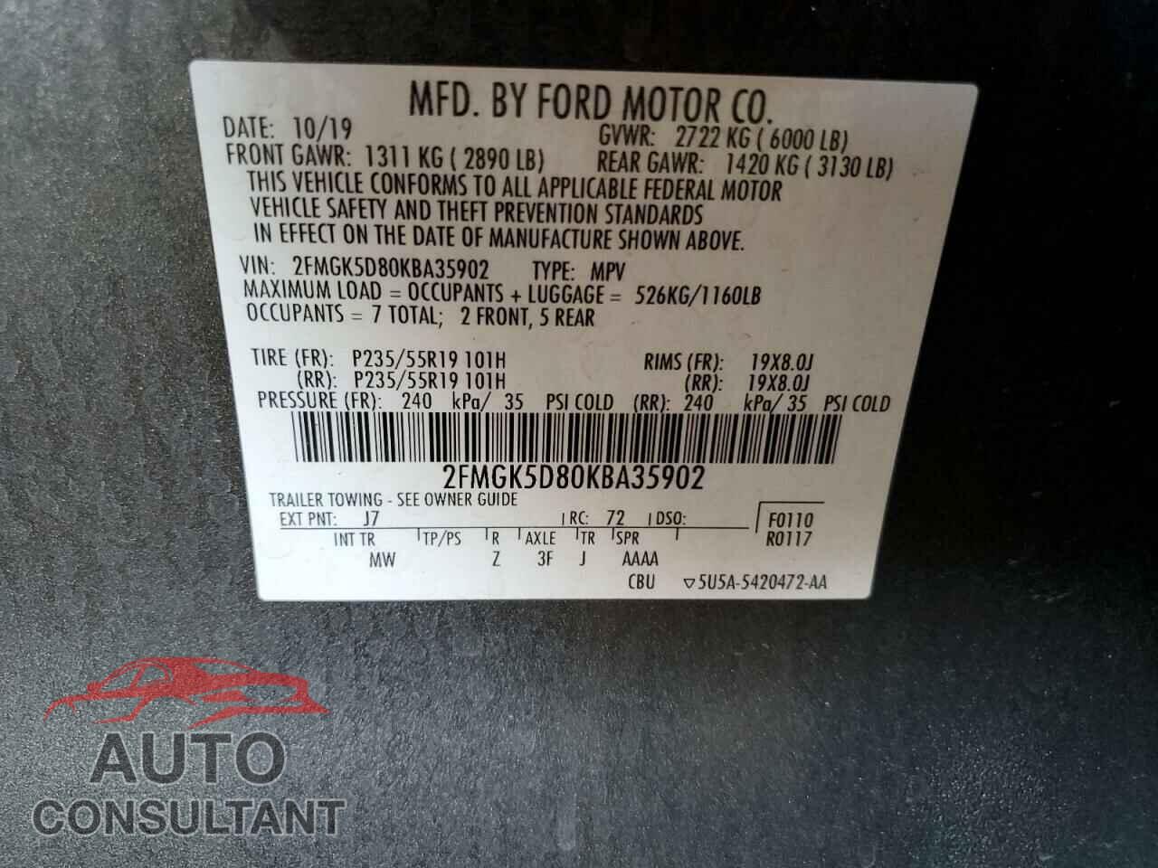 FORD FLEX 2019 - 2FMGK5D80KBA35902